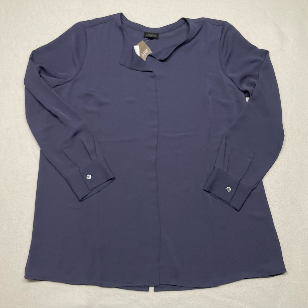 NEW J Jill Purple Long Sleeve Blouse Wearever Collection Flowy Semi Sheer Sz MED